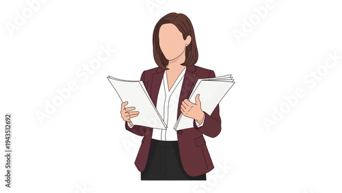 Professional Review: A professional in a tailored business suit reviewing documents with focused concentration. The image captures the essence of business acumen and attention to detail. 