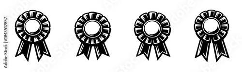 Set of four black and white award ribbons in vector silhouette style