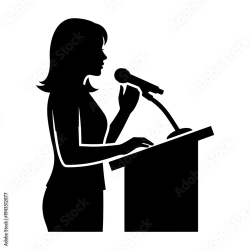 Woman Speaking at a Podium Microphone.