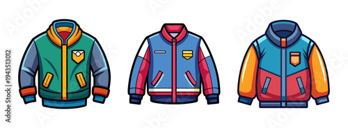 Stylish jackets vector illustration of colorful outerwear for fashion and apparel design ideas