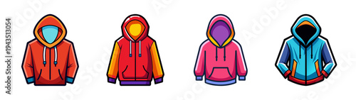 Colorful hoodie sweatshirts collection vector art for fashion apparel and casual wear design ideas