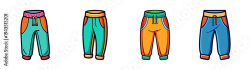 Colorful jogger pants collection trendy fashion apparel stylish casual wear athletic pants design concept