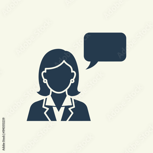 Woman speaking in a speech bubble.