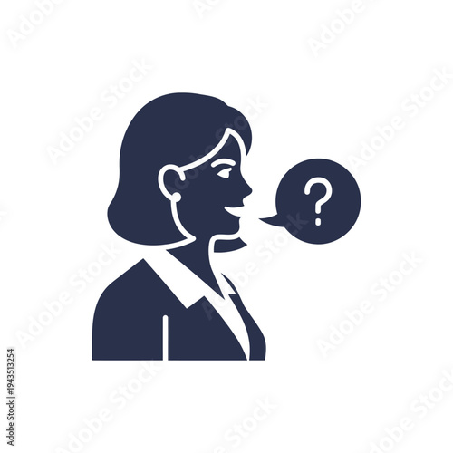 Woman with question mark speech bubble.