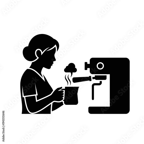 Woman holding coffee cup machine.