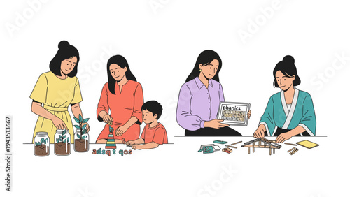 Creative DIY Moments: Capturing moments of creative family interaction, these images shows people engrossed in various hands-on projects, fostering bonding and imaginative exploration.