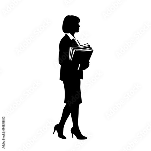 Businesswoman Carrying Large Stack Papers.