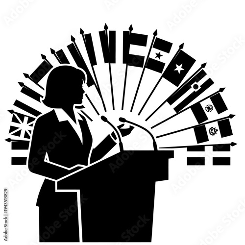 Woman Speaking at a Podium Publicly.