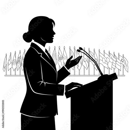 Woman Speaking at a Podium Publicly.