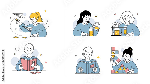 Creative Pursuit and Education: A captivating illustration showcases children immersed in a world of learning and creativity, highlighting key moments of their educational journey.