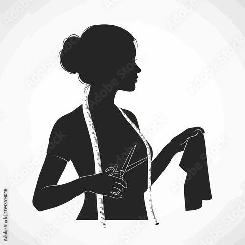 Woman holding measuring tape and scissors.