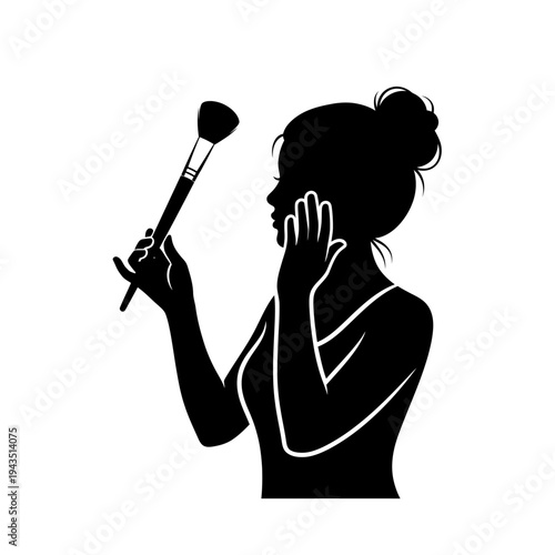 Woman Applying Makeup with Brush Silhouette.