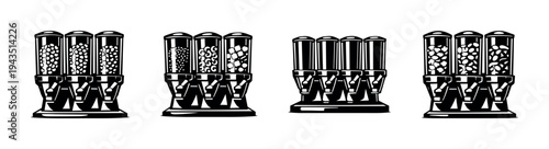 Black and white vector illustration of detailed mechanical components
