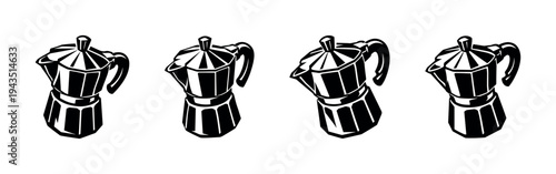 Black and white vector silhouette coffee maker set illustration