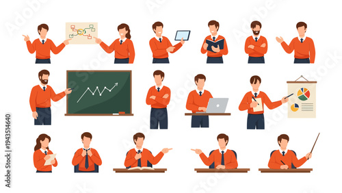 Dynamic Educators' Presentation: A compilation of business professionals, each engaged in dynamic presentations. With confident gestures.