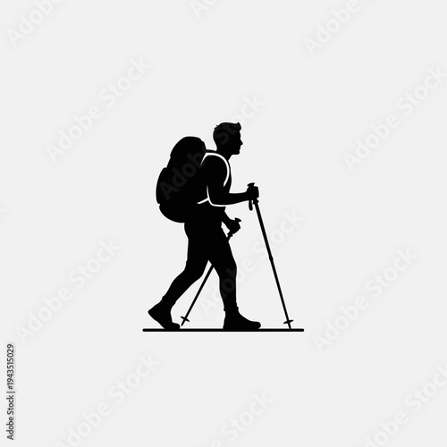Hiker with Backpack and Trekking Poles.
