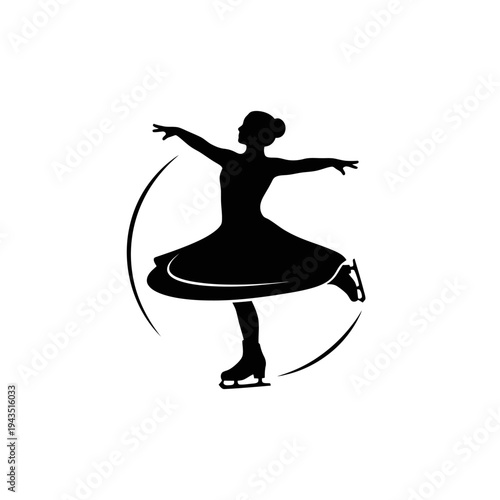 Woman Ice Skating in Motion Silhouette.