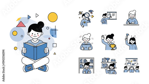Knowledge Seeker's Journey: A graphic illustration captures the essence of a student immersed in a book and the steps on the learning curve.