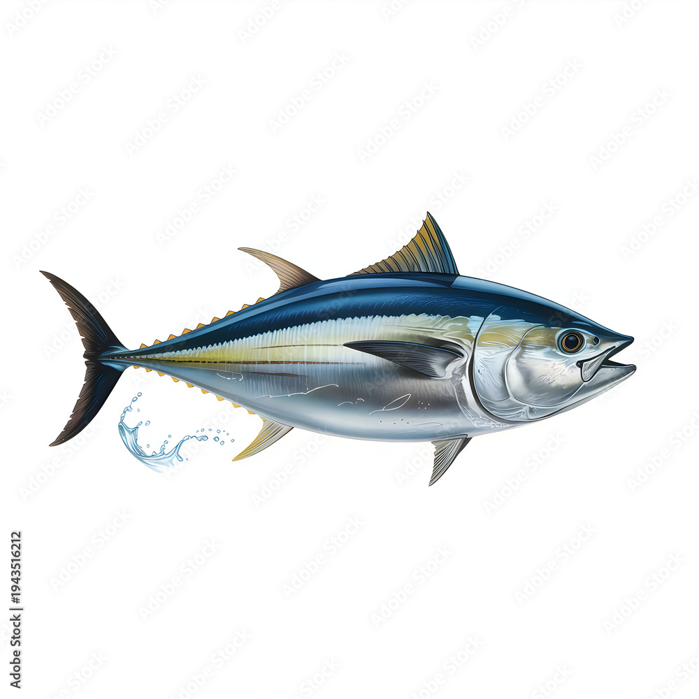 Obraz premium Realistic of a bluefin tuna fish with water splashes marine life ocean
