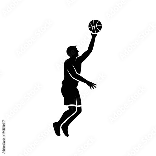 Man jumping to dunk basketball high.