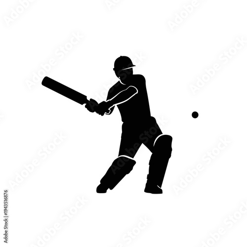 Cricket Player in Action Swinging Bat.
