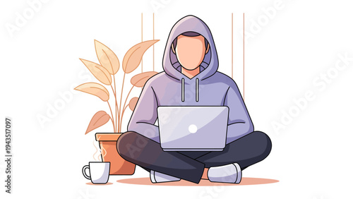 Digital Nomad's Focus: A digitally connected individual, immersed in a world of online work, finds solace in the comforts of home, composing work while embracing a peaceful and connected lifestyle.