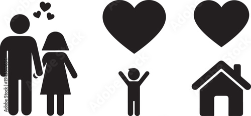 Family Love and Happiness Concept with Heart Symbols Together