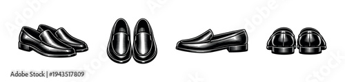 Elegant black and white men’s loafers illustration set in silhouette style