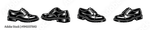 Black and white vector illustrations of traditional leather shoes