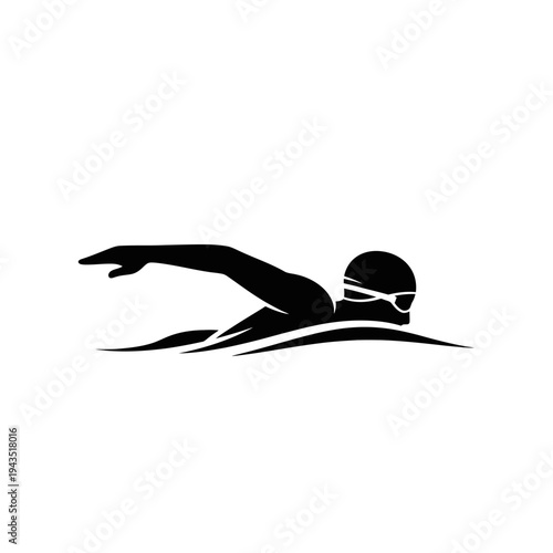 Swimmer in Goggles Swimming Freestyle Stroke.