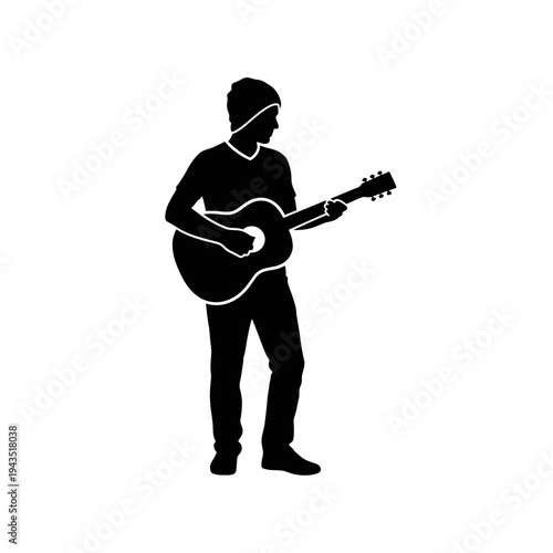 Man Playing Acoustic Guitar Silhouette Profile.