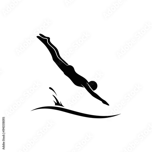 Swimmer Diving into Water Silhouette Icon.