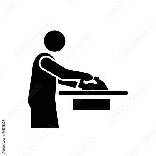 Person ironing clothes on ironing board.