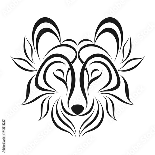 Stylized Tribal Wolf Head Illustration - Black and White Design