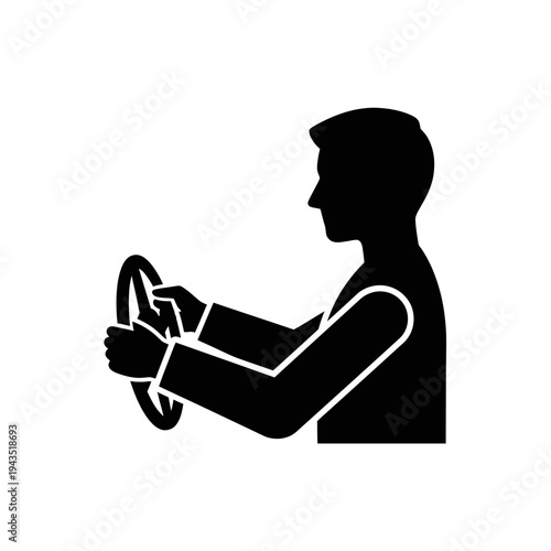 Man driving a vehicle steering wheel.