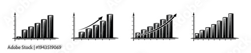 Black and white vector chart illustrations showcasing business growth trends