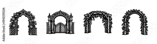 Elegant black and white decorative archway collection with floral and ornamental designs