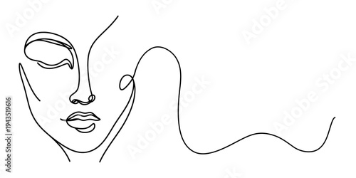 Minimalist beauty logo design featuring a profile silhouette of a woman's face and hair intertwined with an abstract vector illustration of a tooth