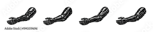 Futuristic robotic arm illustration set black and white vector design