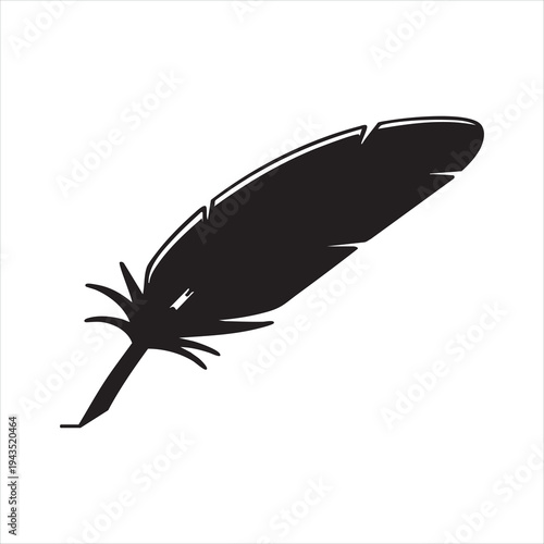 WebBlack quill pen silhouette, vintage stationery symbol, calligraphy writing instrument, creative literature tool, artistic ink pen graphic