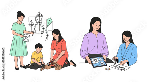 Crafting Moments: mothers are deeply engrossed in a world of art and creation with her child, painting with enthusiasm.