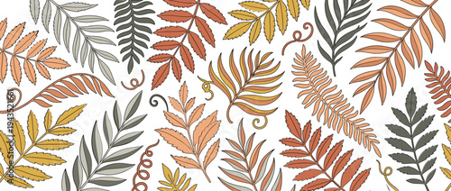 Autumn Leaf Illustration Set with Hand Drawn Botanical Foliage in Earthy Neutral Tones for Fall Wedding Invitation Greeting Card and Nature Background Design Isolated on White Background