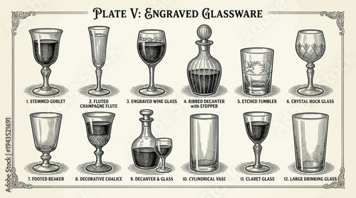 Collection of Engraved Glassware Designs from Historical Plate V.