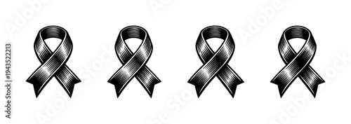 Black and white awareness ribbons set silhouette vector illustration design