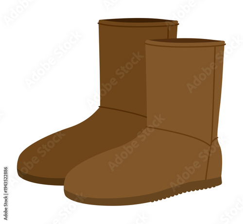 Brown mid shaft winter boot women color pair. Fleece lined flat boot for city stroll coffee run and daily comfort. Technical fashion illustration CAD mockup soft vector man unisex isolated style.