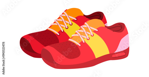 Man running sneaker shoe flat pair. Comfortable sport footwear for everyday exercise, weekend activity, urban look. Technical fashion illustration, CAD mockup, soft vector woman unisex isolated style