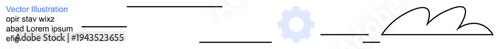 Technology, cloud computing, data storage, workflow management, digital processes, engineering. Diagram with gear icon and cloud outline. Technology and cloud computing concepts
