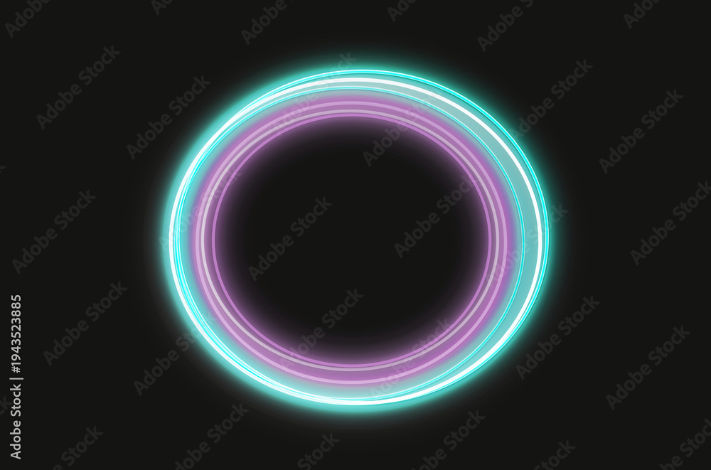 Obraz premium Futuristic neon ring light frame, glowing circle background.luminous halo with colorful light gradient. Modern sci-fi technology style background for digital design, presentation, interface, banner