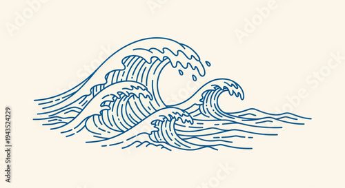 Stylized Blue Ocean Waves Illustration.