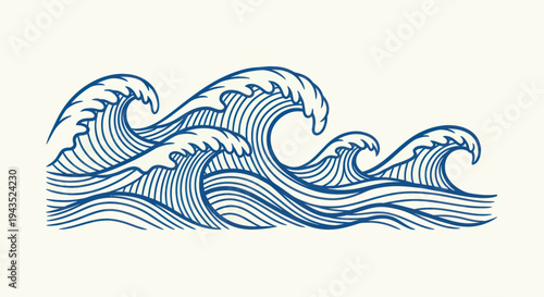 Stylized Blue Ocean Waves Illustration.